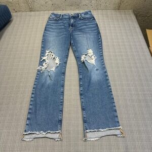 Good American Icon High Waisted Jeans size 6 / 28 Distressed Frayed Hem‎